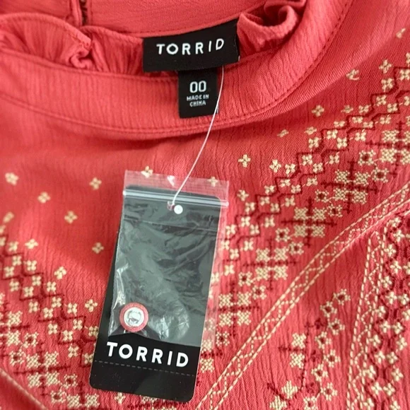 Torrid Embroidered Pink/Terra Cotta Blouse - Picture 6 of 9
